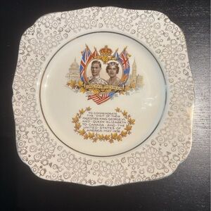 Vintage King George VI and Queen Elizabeth Commemorative Plate with Gold Accents